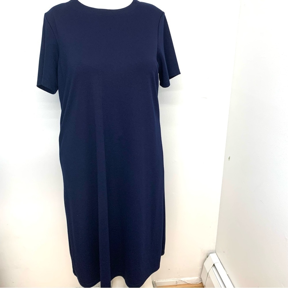 Maggie Barnes Dress 1XP Blue  Knit Midi Stretch Short Sleeve Vintage Classic USA